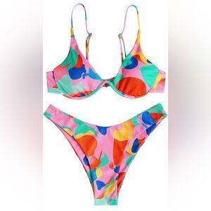 ZAFUL Womens High Cut Thong Bikini Set Cami String Sexy Bathing Suit M NWT